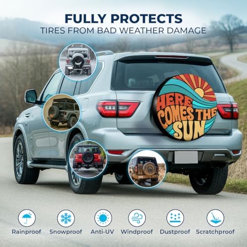 GENANY Retro Sunset Wave Thick PVC Leather Spare Tire Cover Size 18 - Image 3