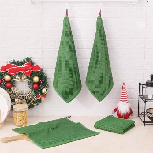 Kitinjoy 100% Cotton Waffle 12-Pack Kitchen Towels, Grass Green - Image 6