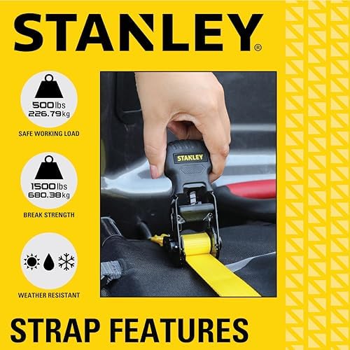 STANLEY 1" x 10' x 1, 500 lbs Light-Duty Ratchet Straps - Image 4