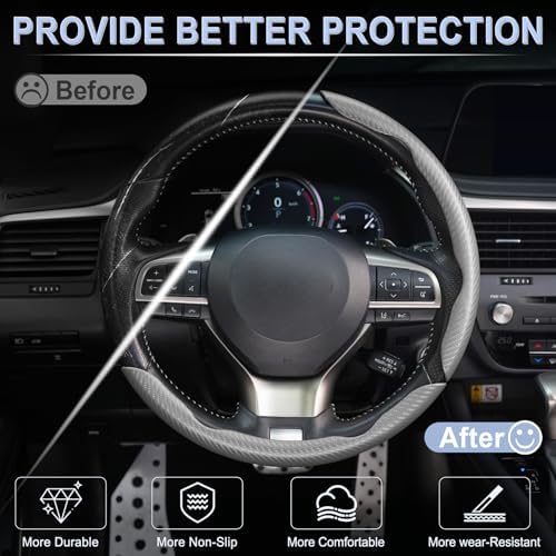 Amiss 3pcs Carbon Fiber Anti-Skid Steering Wheel Cover, Waterproof & Segmented - Image 4