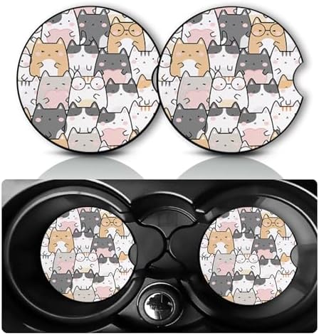 2Pack Cats Car Cup Holder Coaster Neoprene Car Coasters by YGQZYYQ