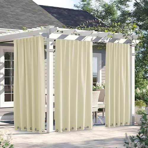 NICETOWN Weighted Curtains for Patio Waterproof W66xL84 Beige 2 Panels by NICETOWN