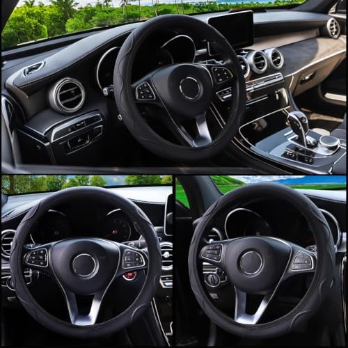 Elastic Steering Wheel Cover Black Leather Universal 14-15 inch - Image 6