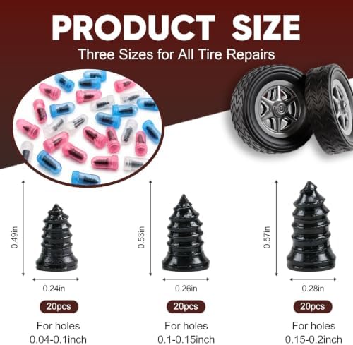 60Pcs Screw Tire Plug Repair Kit, 3 Sizes Rubber Nails - Image 2