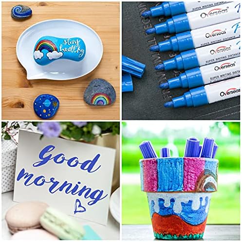 Overseas 12 Blue Paint Pens Permanent Markers, Oil Based Paint Markers - Image 3
