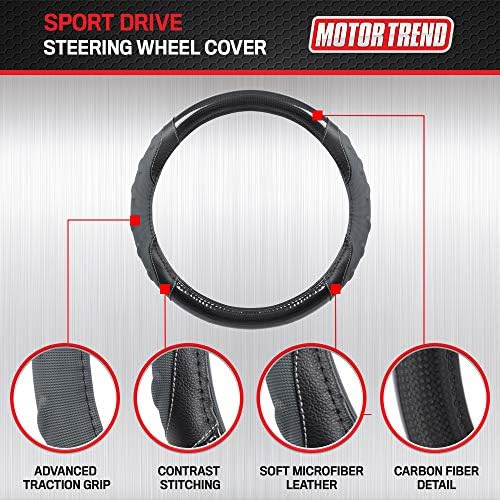 Motor Trend GripPlus Black Carbon Fiber Steering Wheel Cover, Standard 15 inch - Image 2