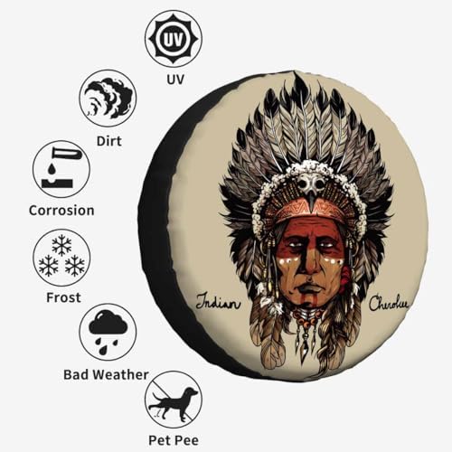 Indian Cherokee Spare Tire Cover Warrior Art Culture Chief Hand Drawing Head - Image 4