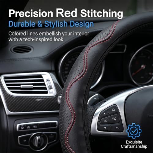 Elastic Steering Wheel Cover Black and Red Universal 14-15 inch - Image 3