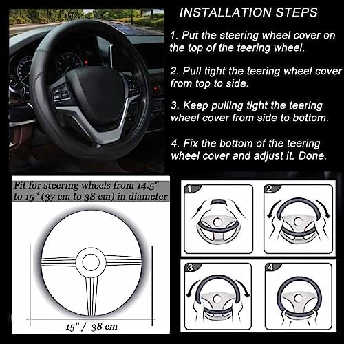 Valleycomfy Microfiber Leather Steering Wheel Covers Universal 15 inch (Brown - Image 6