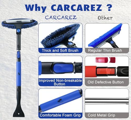 CARCAREZ 39" Extendable Car Snow Brush and Ice Scraper, Windshield Window Ice - Image 3