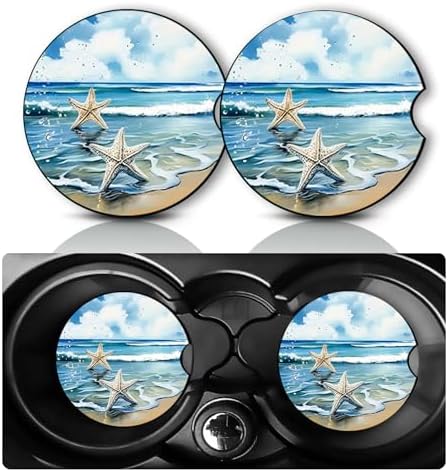 2Pack Beach Starfish Car Cup Holder Coaster Neoprene Car Coasters by YGQZYYQ