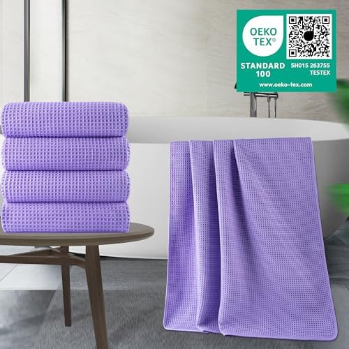 POLYTE 430 GSM Poly Blend Microfiber Quick Dry Waffle Bath Towel, 30x60 in - Image 2