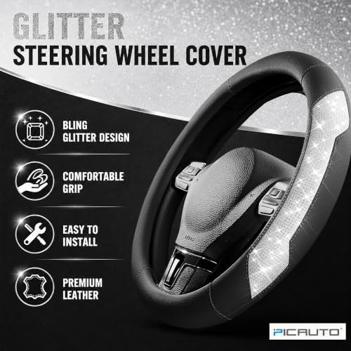 PIC AUTO Steering Wheel Cover, Sparkly Crystal Bling Glitter - Image 2
