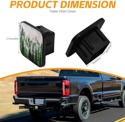 Trailer Hitch Cover, Watercolor Foggy Fir Trees Forest Hitch Cover Rubber - Image 2