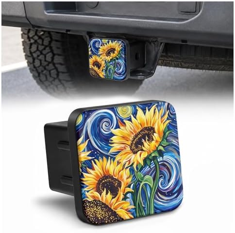Hitch Cover Receiver Tube Hitch Plug Starry Night Sunflowers, Tool-Free Install by Unknown