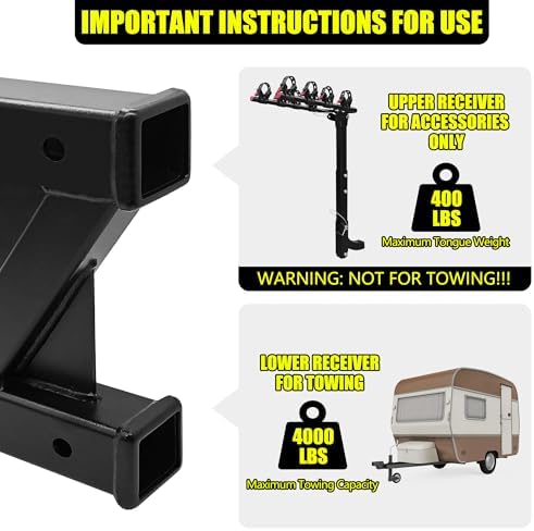 KAIRAY Double Hitch Receiver, 2 inch Trailer Dual Hitch Extension Riser - Image 7