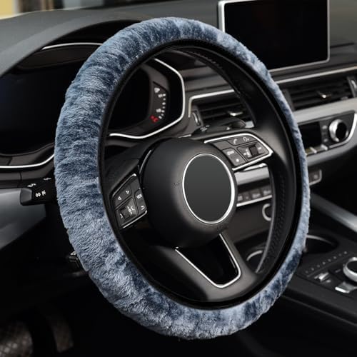KAFEEK Grey Blue Fuzzy Steering Wheel Cover by KAFEEK