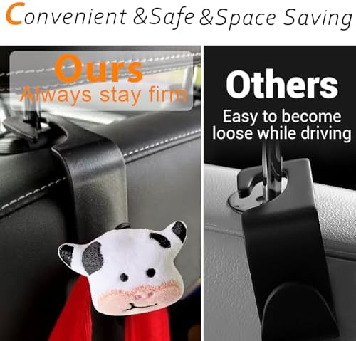 2Pack Black Dog Car Seat Headrest Hook Car Purse Hook Cars Seat Hooks - Image 3