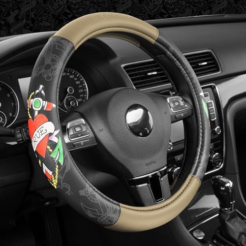 ED HARDY Heart Print Steering Wheel Cover, Fits 14.5-15.5 Inch Steering Wheels - Image 5