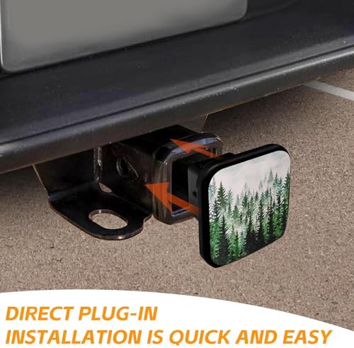 Trailer Hitch Cover, Watercolor Foggy Fir Trees Forest Hitch Cover Rubber - Image 4