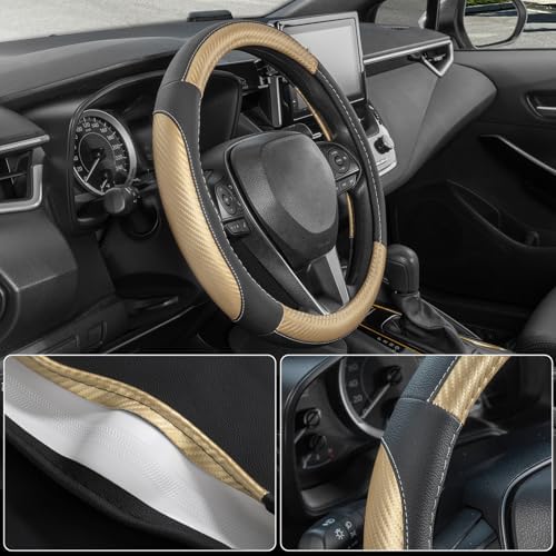 SEG Direct Car Steering Wheel Cover 14.5"-15" Golden Carbon Fiber Pattern - Image 3