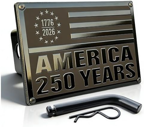 Steel Hitch Cover, Patented Riveted Aluminum Flag, Car Wash Safe by TrkWyze