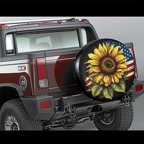 Spare Tire Cover USA Flag Sunflower Wheel Covers 16 Inch No Camera Hole - Image 2