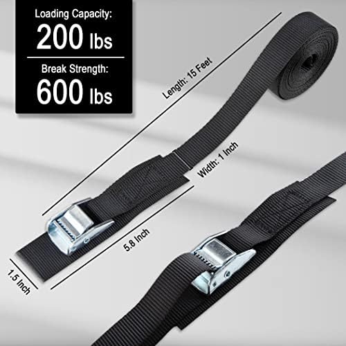 Cartman 1" x 15 ft Cam Buckle Straps, 4 Pack, 600 lb Break Strength - Image 2