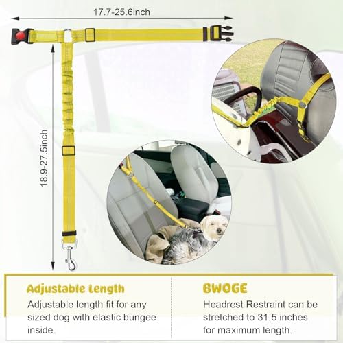 BWOGUE Dog Seat Belt for Car, Headrest Restraint Bungee Lead - Image 3