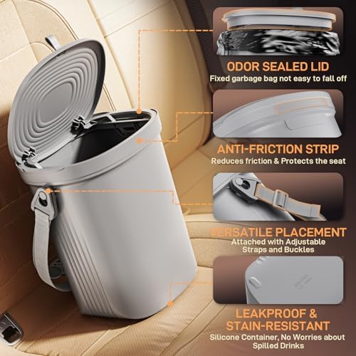 Waretary Car Trash Can with Lid, Leakproof Silicone, 2 Gallon - Image 2