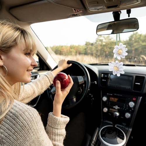 Crochet Daisy Car Mirror Hanging Decor – Handmade Knitted Flower Accessories - Image 4
