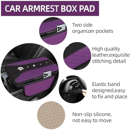 NBTEPEM 10 Pcs Bling Purple Car Floor Mats Set, Leather Purple Steering Wheel - Image 5