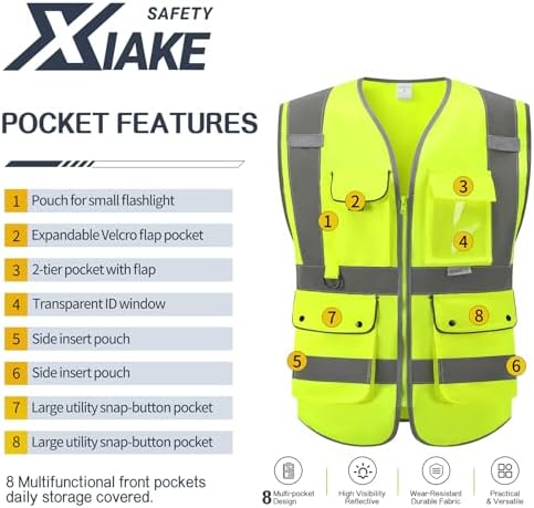 XIAKE Reflective Safety Vest for Men & Women High Visibility Class 2 Vest - Image 3