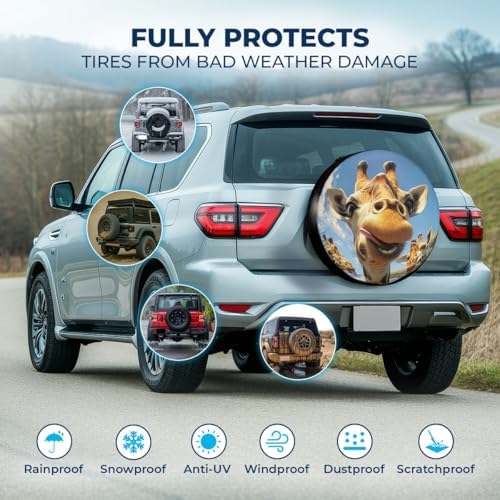 GENANY Giraffe Family Art Thick PVC Leather Spare Tire Cover Size 18 - Image 3
