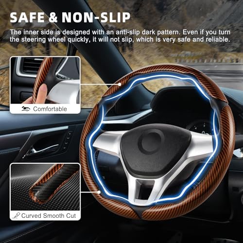 Amiss 3pcs Carbon Fiber Anti-Skid Steering Wheel Cover, Waterproof Design - Image 3