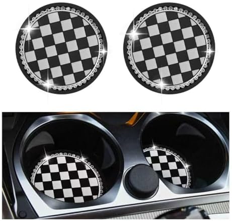 2026 New Checkered Car Cup Coasters, 2.75-Inch Bling Cup Holder Coasters by VKQTS