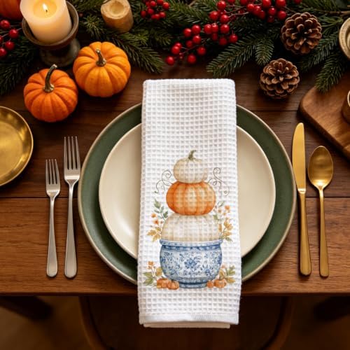 Harvest Pumpkin Kitchen Towel, Chinoiserie Fall Decor Gift Dish Towel - Image 5