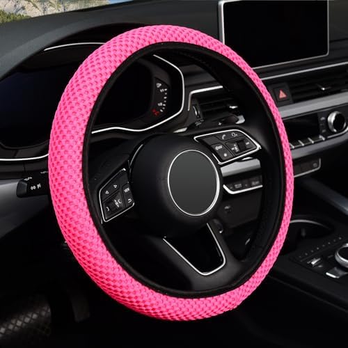 KAFEEK Elastic Stretch Steering Wheel Cover, Universal 15 Inch, Rose Red by KAFEEK