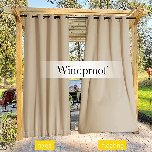 NICETOWN Outdoor Curtains for Patio Waterproof W84xL108 Biscotti Beige - Image 5