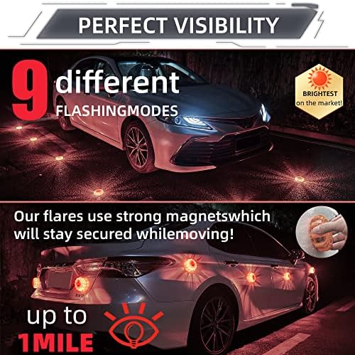 12 Pack LED Road Flares, Type-C Rechargeable Magnetic Safety Kit - Image 6