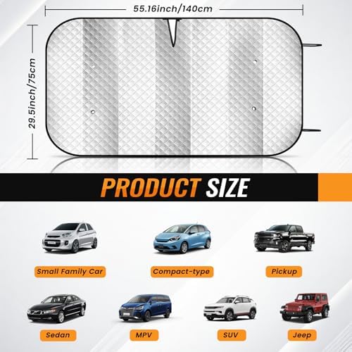 Windshield Sun Shade, Reflective Car Sunshade Blocks Heat, 55 x 29.5 in - Image 2