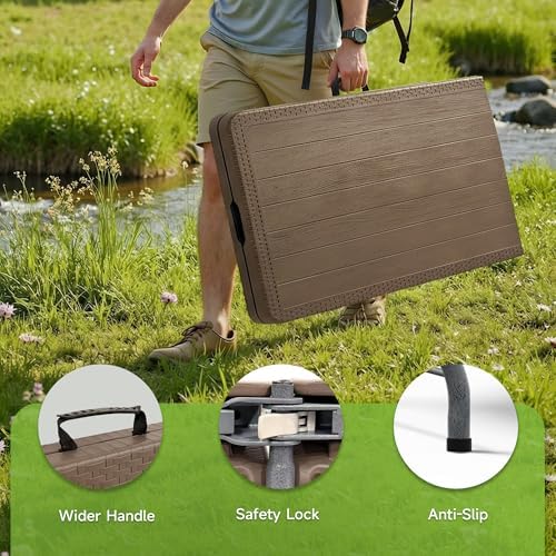 Folding Table 6 Foot, HDPE Wood Grain Pattern, Heavy Duty 600 lbs Capacity - Image 3