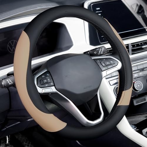 Coverado Car Steering Wheel Cover, Nappa Leather Black & Brown Steering Wheel by COVERADOAUTO