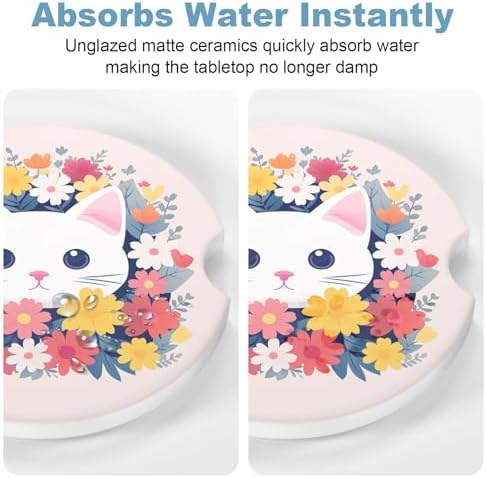 2 Pack Car Cup Holder Coasters, 2.63 inch Anti Slip Insert Absorbent Ceramic - Image 5