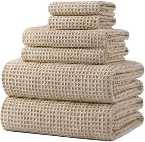 POLYTE 430 GSM Poly Blend Microfiber Quick Dry Waffle Bath Towel Set of 6 by Polyte