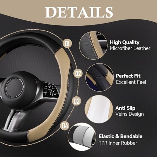 CAR PASS Faux Leather Steering Wheel Cover and Waterproof Car Floor Mats - Image 4
