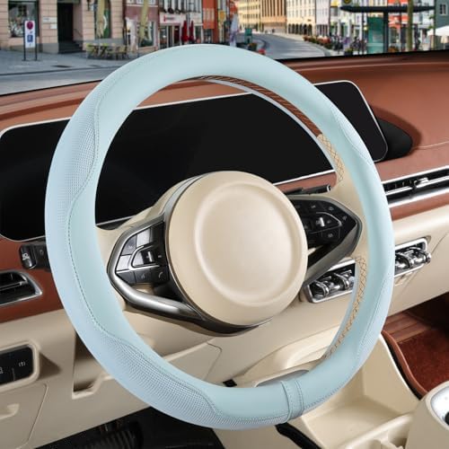 Nappa Leather Blue Steering Wheel Cover Large 16 inch by Binsheo