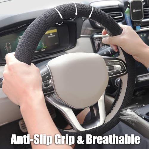 15“ Upgraded Black Steering Wheel Cover Men, Warm in Winter Cool in Summer - Image 4