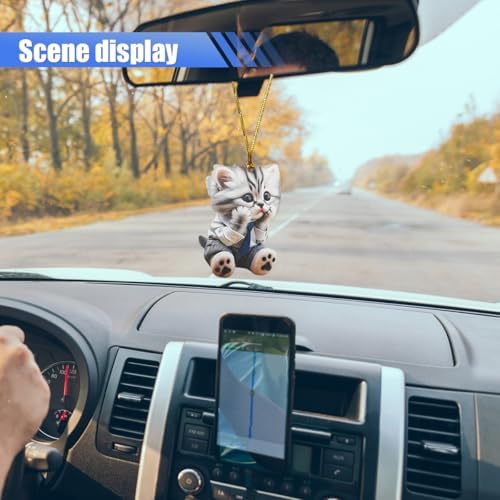 2D Flat Cat Car Rear View Mirror Charm, Acrylic Car Rear View Mirror Hanging - Image 3