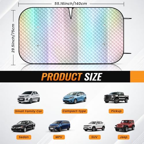 Windshield Sun Shade, Reflective Car Sunshade Blocks Heat, 55 x 29.5 in - Image 2